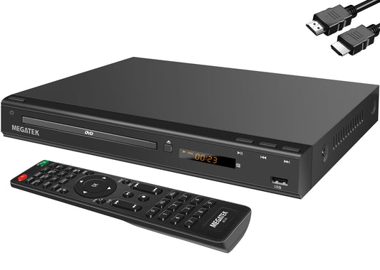 MEGATEK Region-Free HDMI DVD Player for TV, Compact CD/DVD Player with USB Port, Plays All Region DVDs & Multi Formats, Metal Housing, HDMI/RCA Cables & Remote Included