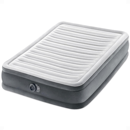 INTEX 67767ED Dura-Beam Deluxe Comfort-Plush Mid-Rise Air Mattress: Fiber-Tech – Full Size – Built-in Electric Pump – 13in Bed Height – 600lb Weight Capacity
