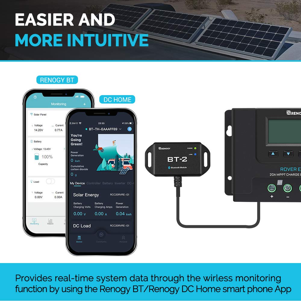 Renogy BT-2 Bluetooth Module RJ45 Communication Port Wirelessly Monitor Real-time Insight Precise Control, Compatible Solar Charge Controllers, Battery Charger, Inverter, BT-2 RS485 Renogy