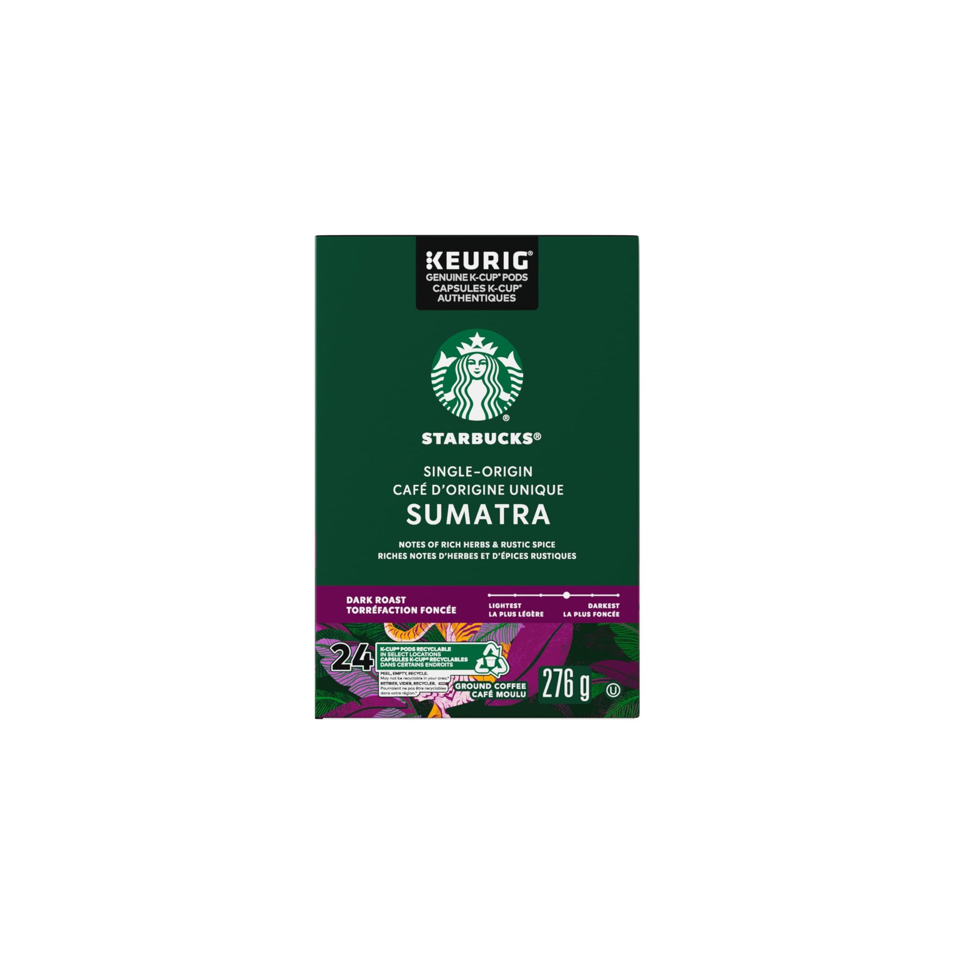 STARBUCKS Single Origin Sumatra Coffee, Keurig Pods, K-cups, 276 g Starbucks