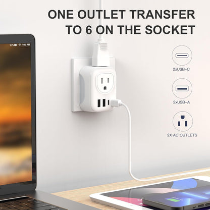 2 Pack European Travel Plug Adapter, VYLEE International Travel Adapter with 2 Outlets 4 USB Ports(2 USB C), 6 in 1 Type C Travel Essentials Charger for US to Most of Europe EU Italy Spain France - Available at All In One Marketplace Canada