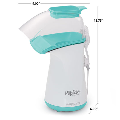 Presto 04869 Poplite Hot Air Popcorn Popper - Built-In Measuring Cup + Melts Butter, Easy to Clean, Built-In Cord Wrap, 18 Cups, Aqua/White Presto