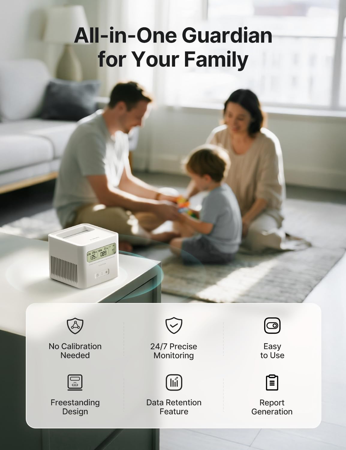 X-Sense Radon Detector for Home with LCD, Battery Powered, White - Available at All In One Marketplace Canada