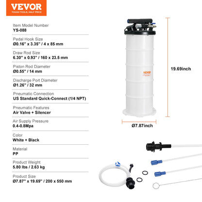 VEVOR Fluid Extractor, 1.74 Gallons (6.5 Liters), Pneumatic/Manual Oil Changer Vacuum Fluid Extractor with Dipstick and Suction Hose, Oil Extractor Change Pump for Automotive Fluids Vacuum Evacuation 🍁 All In One Marketplace Canada
