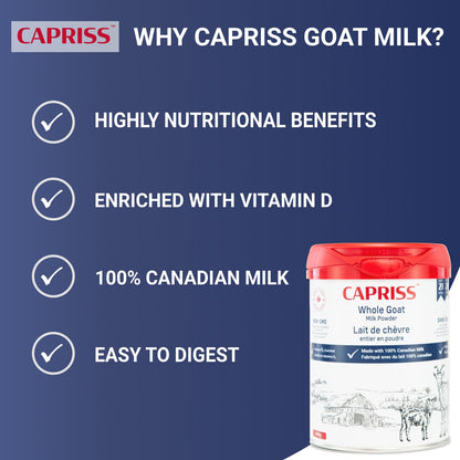 CAPRISS Whole Goat Milk Powder 640g – Vitamin D3 Enriched, 100% Canadian, Antibiotic-Free, Gentle Digestion