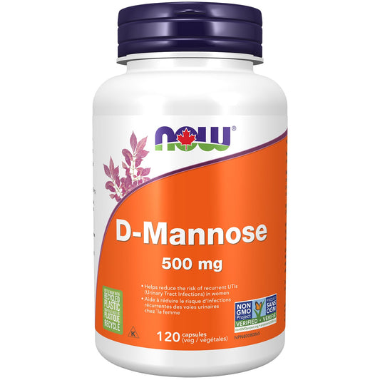 NOW D-Mannose 500mg 120vcap 120 count - Available at All In One Marketplace Canada