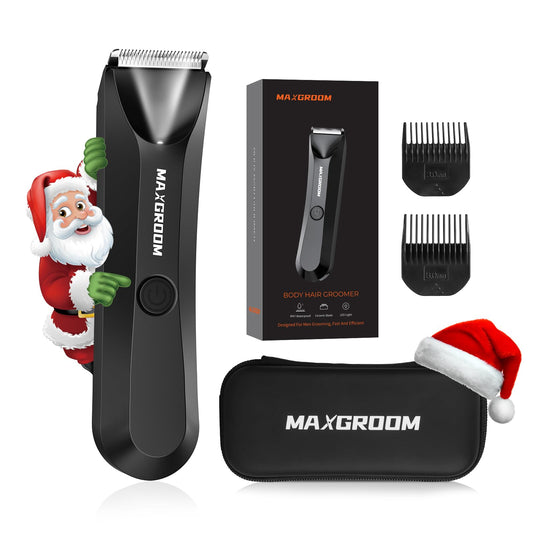 MAXGROOM Manscape Body Hair Trimmer for Men, Waterproof Pubic Hair Trimmer, Electric Razor Men with LED Light, 3mm & 6mm Guide Comb and Travel Pouch - Available at All In One Marketplace Canada