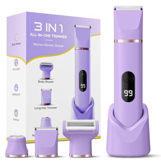Electric Bikini Trimmer for Women - Tiovara Painless Electric Shaver,Cordless Electric Razors IPX7 Waterproof Pubic Hair Removal with USB Charge Dock for Bikini Underarm Leg Arm Body Face Silk Skin