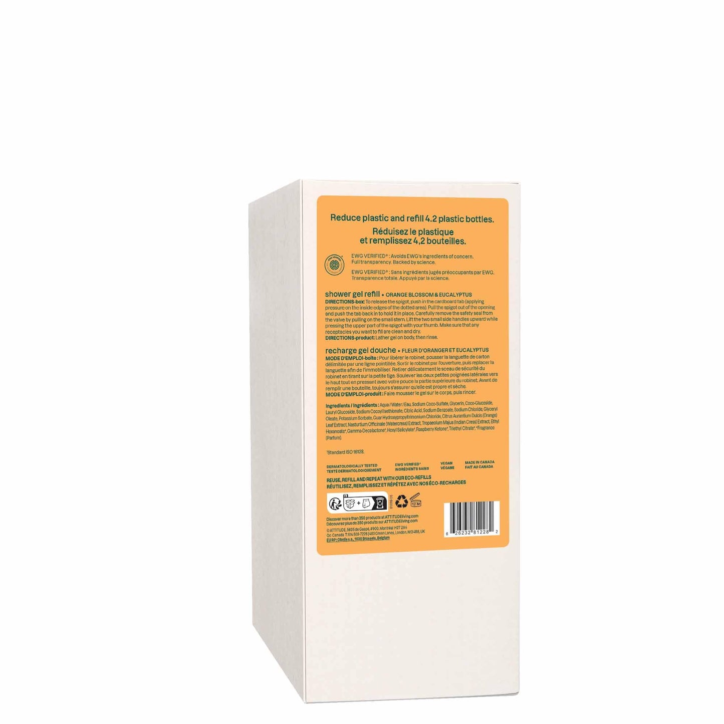 ATTITUDE Body Wash, EWG Verified Shower Gel, Dermatologically Tested, Plant and Mineral-Based, Vegan Personal Care Products, Orange Blossom & Eucalyptus, Bulk Refill, 2 Liters BIO SPECTRA ATTITUDE
