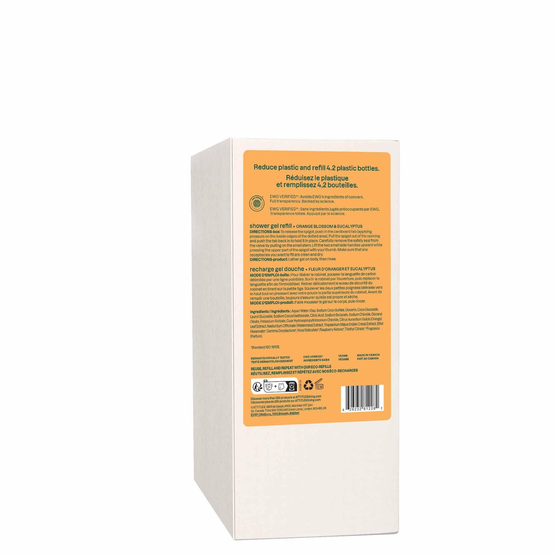 ATTITUDE Body Wash, EWG Verified Shower Gel, Dermatologically Tested, Plant and Mineral-Based, Vegan Personal Care Products, Orange Blossom & Eucalyptus, Bulk Refill, 2 Liters BIO SPECTRA ATTITUDE