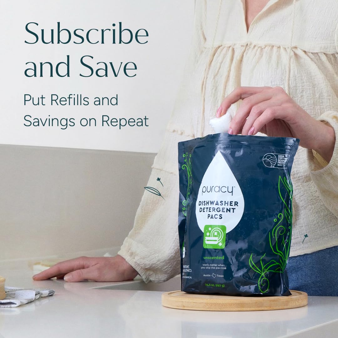 Puracy Dishwasher Pods, Natural Dishwasher Detergent, Free & Clear Dish tabs - Enzyme-Powered, Spot & Residue Free - TikTok Trend Items, Must Haves from TikTok Made Me Buy It (Free & Clear, 50 Count)