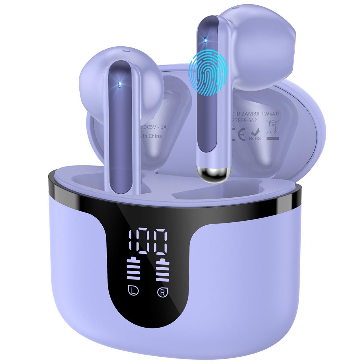 Wireless Earbuds, Bluetooth 5.4 in-Ear Headphones Wireless Bluetooth with ENC 4 Mics, Bluetooth Earbuds 50 Hour Noise-Cancelling Ear Buds with LED Indicator, IPX7 Waterproof for Sports/Work Purple