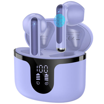 Wireless Earbuds, Bluetooth 5.4 in-Ear Headphones Wireless Bluetooth with ENC 4 Mics, Bluetooth Earbuds 50 Hour Noise-Cancelling Ear Buds with LED Indicator, IPX7 Waterproof for Sports/Work Purple