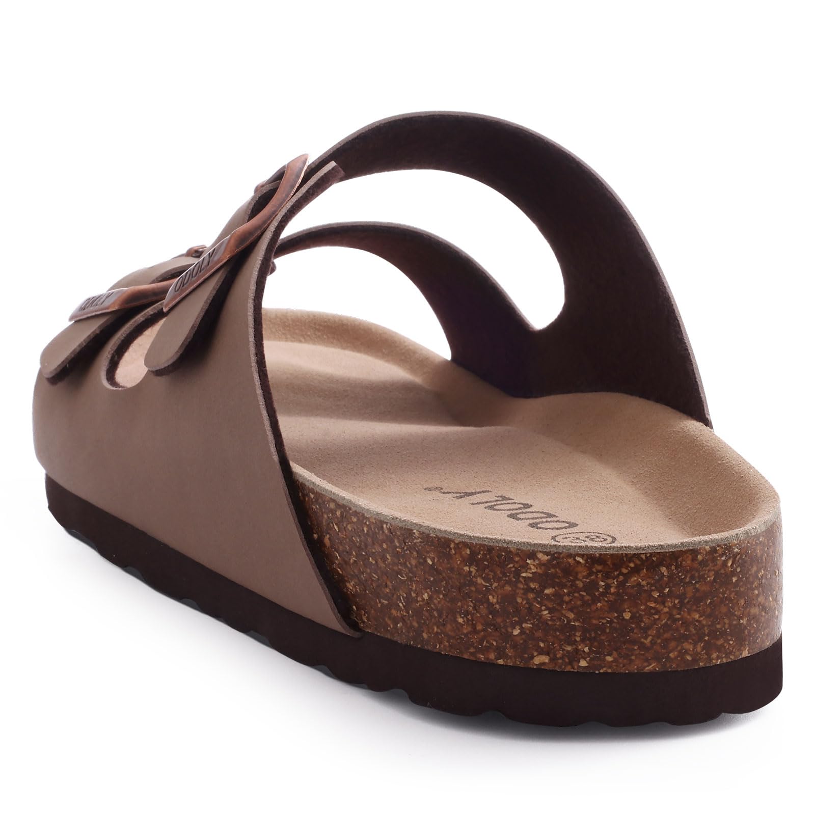 ODOLY Women Cork Footbed Slide Sandal, Arch Support Summer Outdoor Sandals with Adjustable Buckle for Women and Men, Brown 39 (8-8.5 Women/6.5-7 Men)