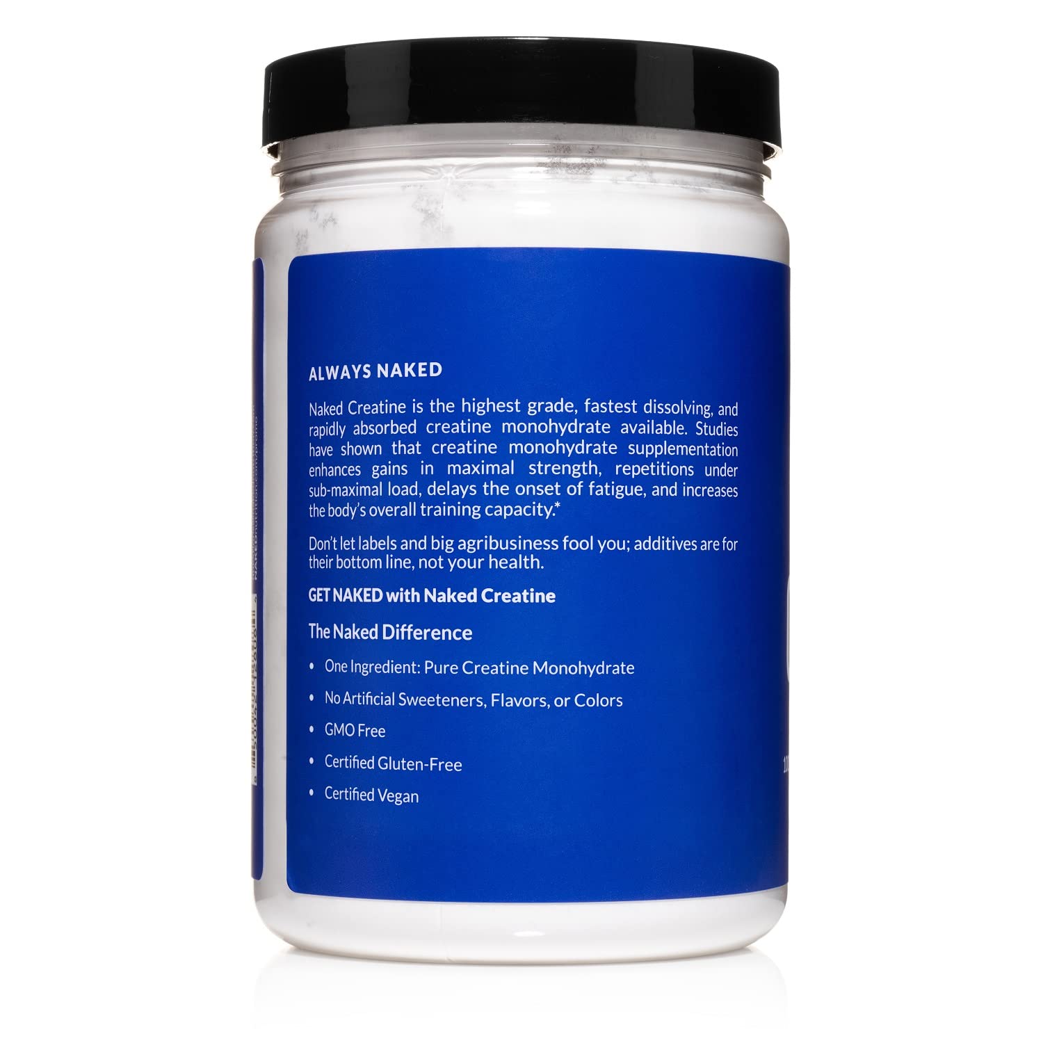 NAKED Pure Micronized Creatine Monohydrate Powder - NSF Certified, Unflavored, 500g, 1.1lb Bulk - Vegan, Non-GMO, Gluten-Free, Soy-Free, No Fillers, Supports Muscle Growth & Strength - 100 Servings