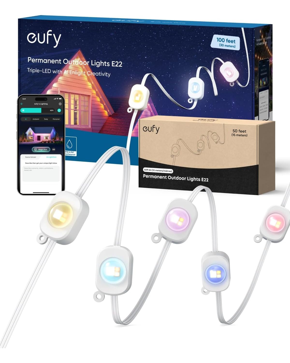 eufy Permanent Outdoor Lights E22, Total 150ft with 90 Triple-LED Lights 🍁 All In One Marketplace Canada