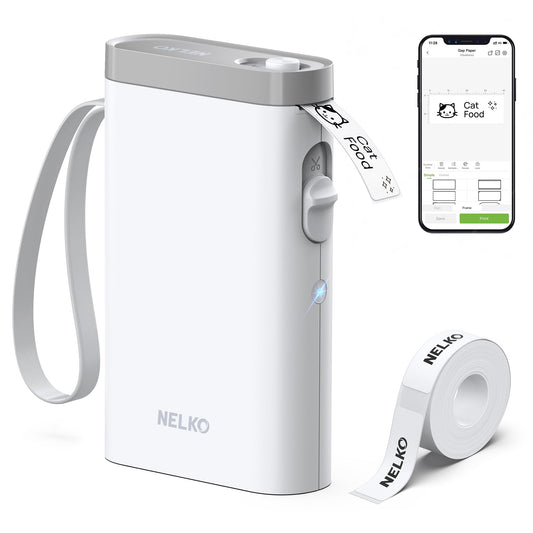 Nelko Label Maker Machine with Tape, P21 Portable Bluetooth Label Printer, Wireless Built-in Cutter Sticker Maker Mini Label Makers with Multiple Templates for School Organizing Office Home, White