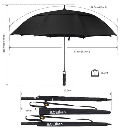 ACEIken Golf Umbrella Windproof Large 62 Inch, Double Canopy Vented, Automatic Open, Extra Large Oversized,Sun Protection Ultra Rain & Wind Resistant Stick Umbrellas, Black