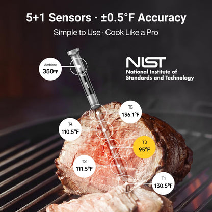 ThermoMaven 3000FT Smart Wireless Meat Thermometer, Sub-1G Long Range, 6 Sensors NIST Certified Accuracy, 2 Thin Probes, Standalone Base with Large LCD for Grill, Smoker, Oven, BBQ - Available at All In One Marketplace Canada