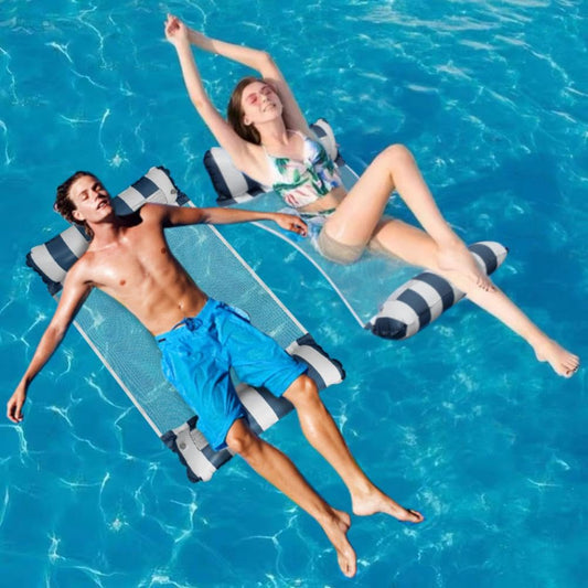 Meegoo Pool Floaties for Adults, 2 Pack Inflatable Water Hammock with Bottom Mesh, Fun Swimming Pool Float Chair, Beach Essentials for Vacation Travel, Heavy Duty Lake Inflatable Lounger Rest