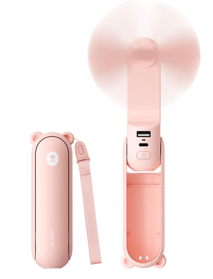 JISULIFE Handheld Mini Fan, 3 IN 1 USB Rechargeable Portable Fan [12-19 Working Hours] with Power Bank, Flashlight, Pocket Design for Travel/Summer/Concerts/Lash, Gifts for Women (Pink) - Available at All In One Marketplace Canada