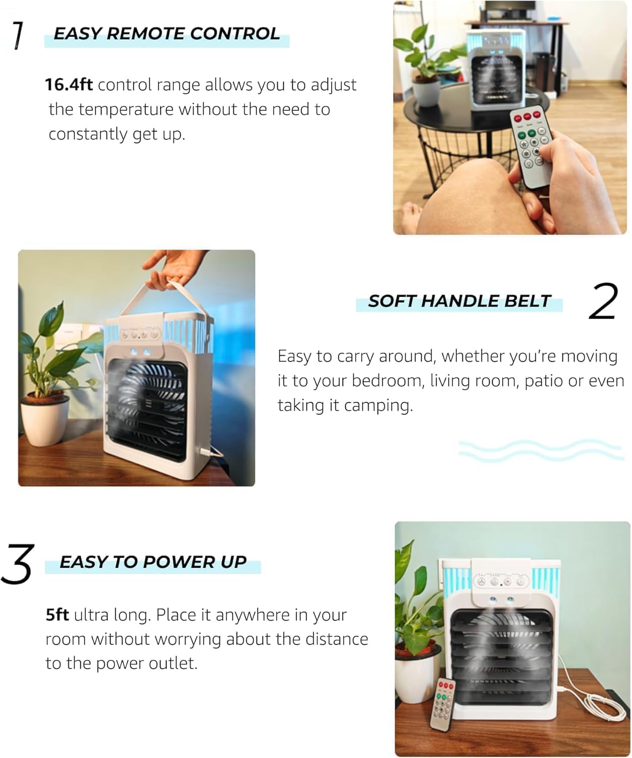 Portable Air Conditioners, 4 in 1 1200ML Personal Air Conditioner, Evaporative Air Cooler Fan with Remote, 7 RGB Light Modes, 3 Speeds & 2-8H Timer for Bedroom,Car,Nightstand, Office, Dorm, RV - Available at All In One Marketplace Canada