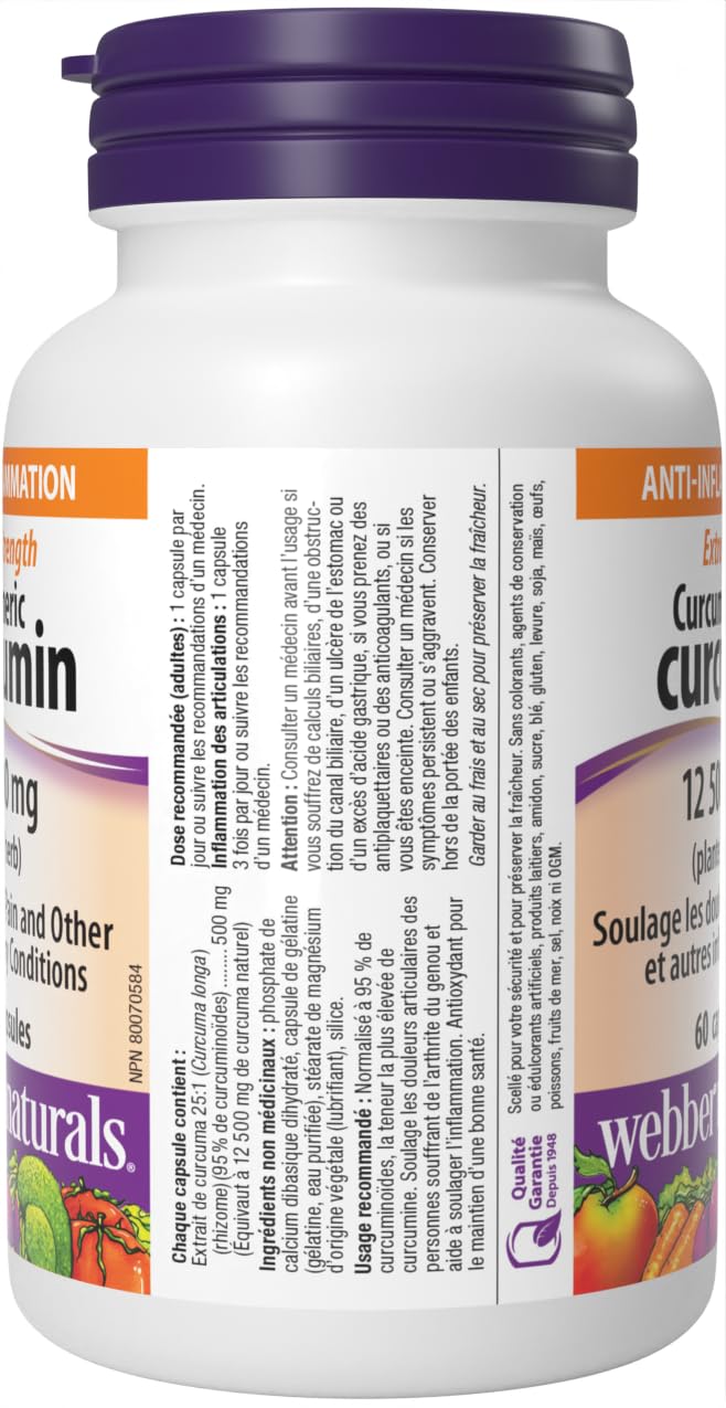 Webber Naturals Turmeric Curcumin Extra Strength, 95% Curcuminoids, 60 Capsules, Anti-Inflammatory Support - Available at All In One Marketplace Canada