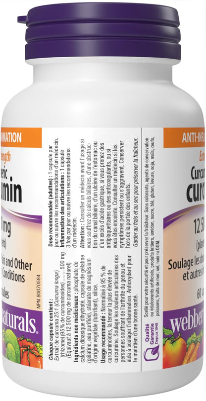 Webber Naturals Turmeric Curcumin Extra Strength, 95% Curcuminoids, 60 Capsules, Anti-Inflammatory Support - Available at All In One Marketplace Canada