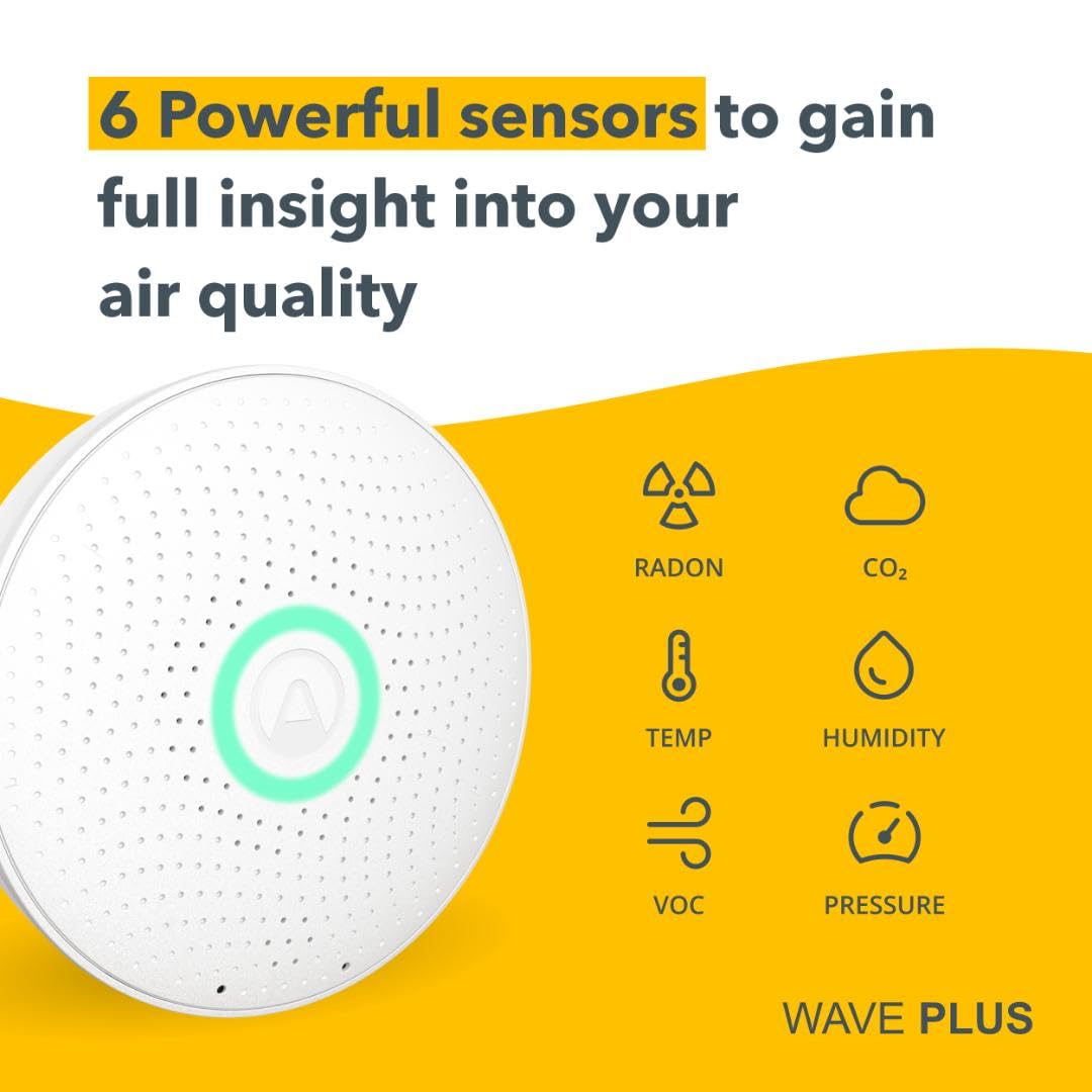 AIRTHINGS Wave Plus Indoor Air Quality Monitor with Radon Detection Free App & Web Dashboard Easy-to-Use Radon, Tvocs, Co2, Temperature, Humidity & Air Pressure “ Bluetooth Battery Operated,White 🍁 All In One Marketplace Canada