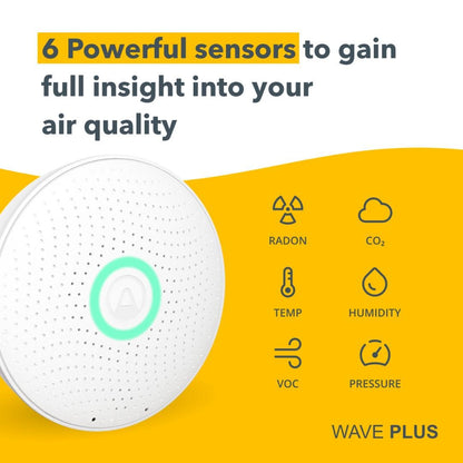 AIRTHINGS Wave Plus Indoor Air Quality Monitor with Radon Detection Free App & Web Dashboard Easy-to-Use Radon, Tvocs, Co2, Temperature, Humidity & Air Pressure “ Bluetooth Battery Operated,White 🍁 All In One Marketplace Canada