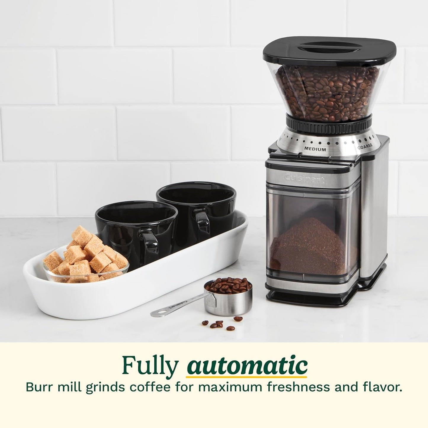 Cuisinart Electric Coffee Grinder, One-Touch Automatic Burr Coffee Grinder with 18-Position Grind Selector, Cup Size Selector for 4 – 18 Cups (DBM-8C)