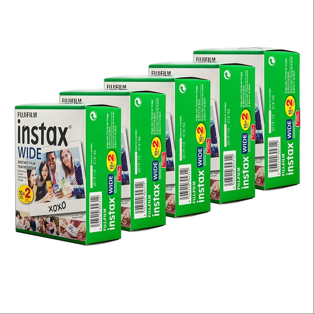 Fujifilm Instax Wide Film, White Multi-Pack (5 x 2pk, 100 Shots Total)
