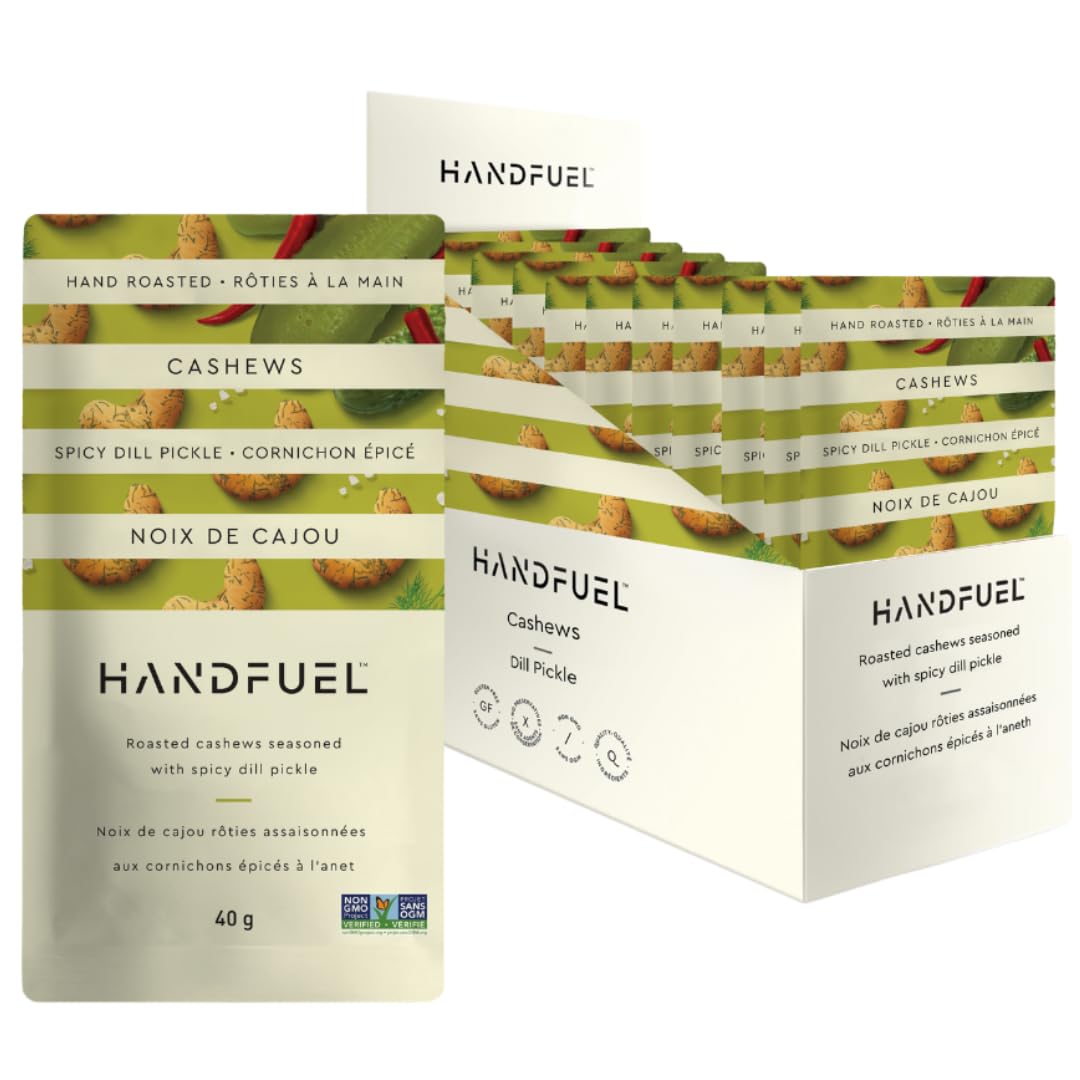 Handfuel Spicy Dill Pickle Cashews, Gluten Free Flavoured Nuts - 40g x 12 🍁 All In One Marketplace Canada