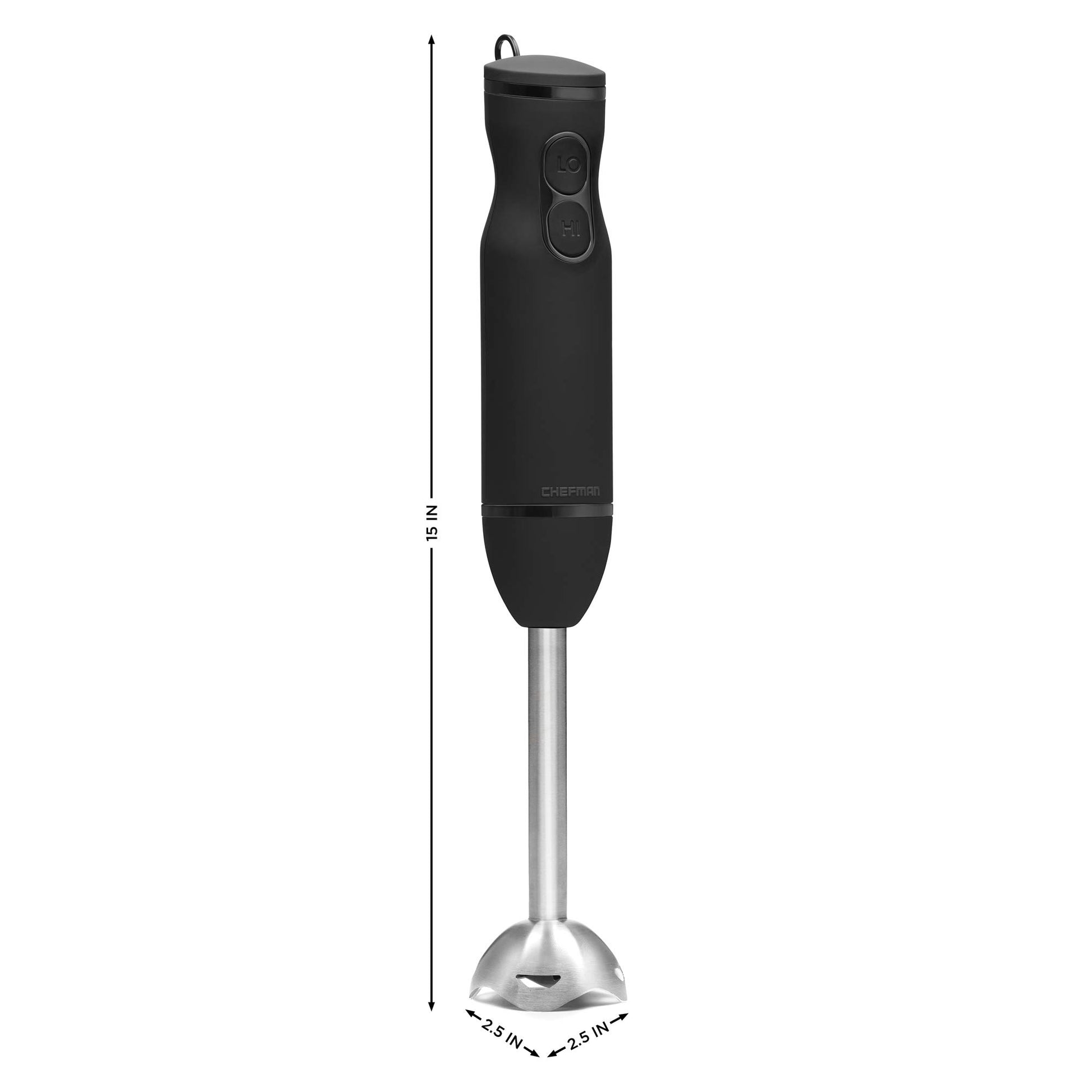 Chefman Immersion Blender, 300W Hand Blender with Stainless Steel Blades, Powerful Electric Ice Crushing 2-speed Control Handheld Food Mixer, Purées, Smoothies, Shakes, Sauces & Soups, Black Chefman