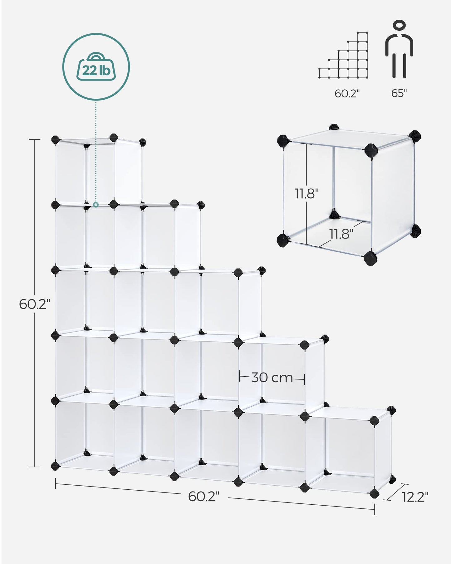 SONGMICS Cube Storage Organizer, 16 Cube Closet Organizers 48.4 x 12.2 x 48.4 Inches, White ULPC44L SONGMICS