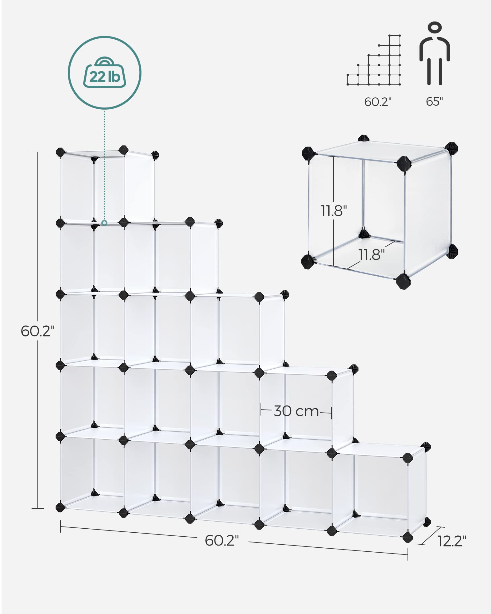 SONGMICS Cube Storage Organizer, 16 Cube Closet Organizers 48.4 x 12.2 x 48.4 Inches, White ULPC44L SONGMICS