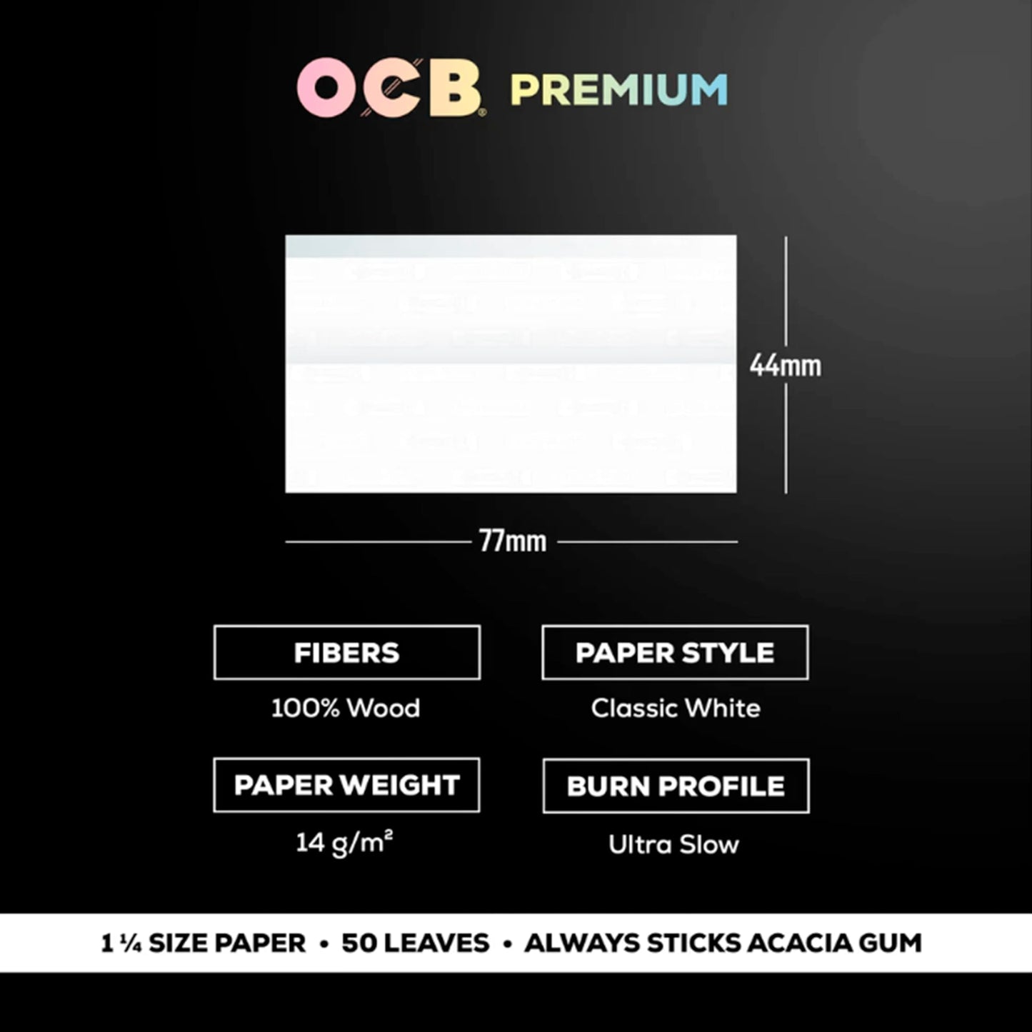 OCB Premium Black Rolling Papers 1 1/4 (44mm x 77mm) - 25 packs of 50 papers