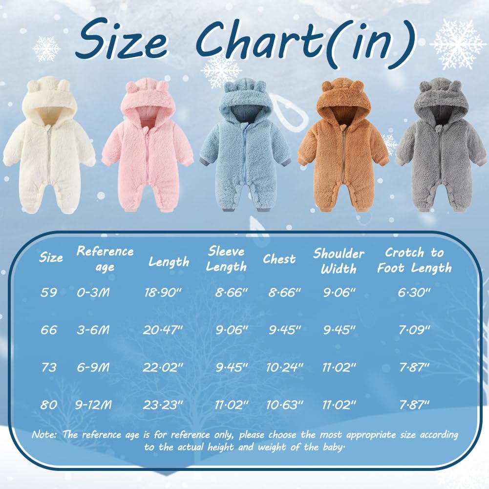 AiWMGL Baby Bear Hooded Fleece Romper Snowsuit, Brown, 0-3 M 🍁 All In One Marketplace Canada