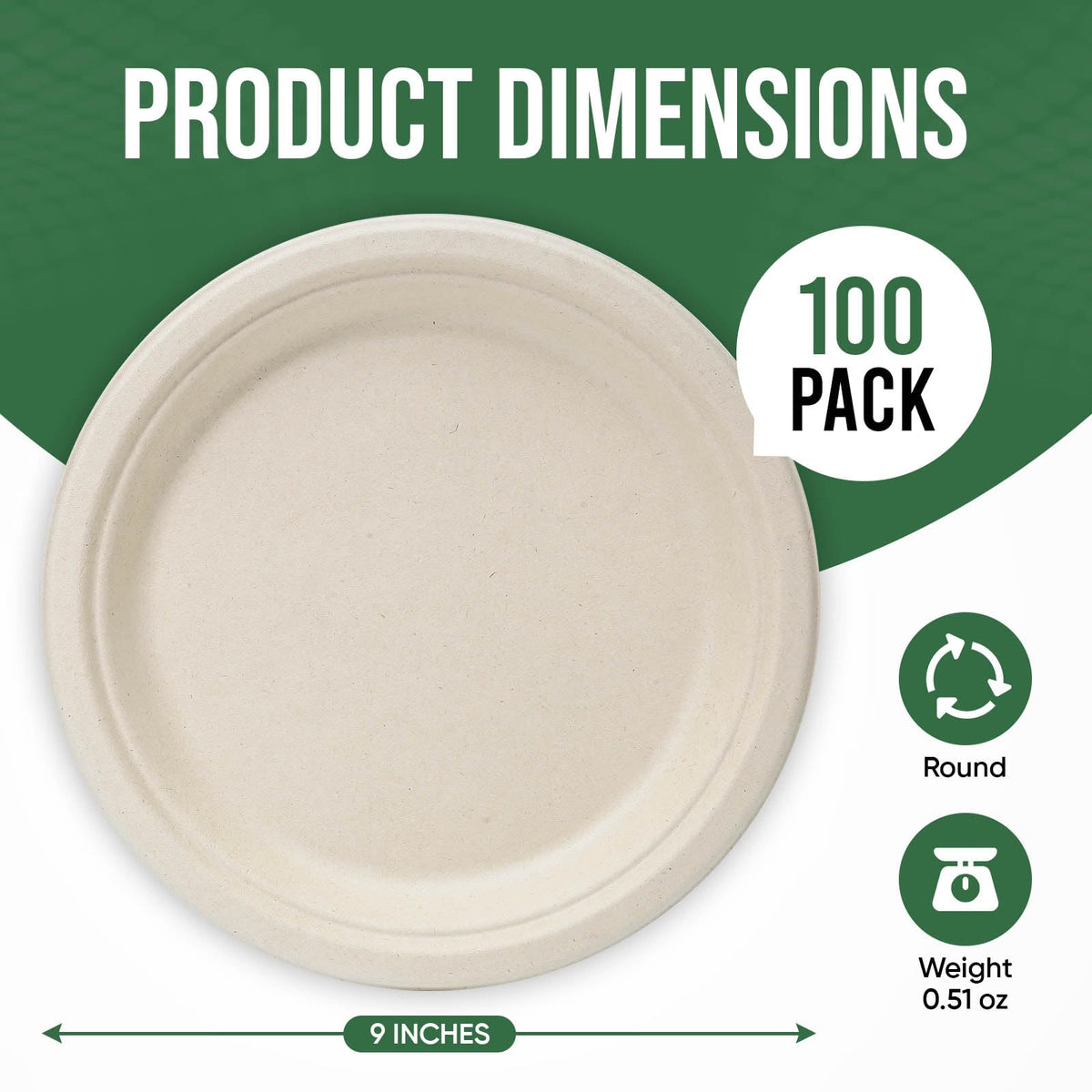 TaidMiao Disposable Paper Plate 9 inch,100% Compostable,100 Pack 🍁 All In One Marketplace Canada