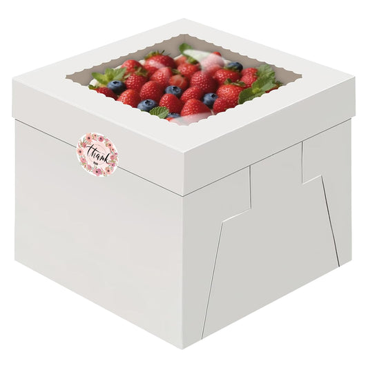 Savveffort 3 Set 12x12x8in Cake Boxes with Stickers,White Bakery Boxes with Window,Large Baking Box, Tall Cake Box, Suitable for Birthday, Party, Wedding, Banquet 🍁 All In One Marketplace Canada