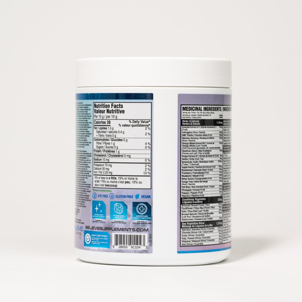 Believe Supplements Superfoods+Greens - Superfood Blend | Boost Energy, Immunity, and Digestion | Rich in Antioxidants & Essential Nutrients! (30 servings, Mixed Berry) Believe Supplements