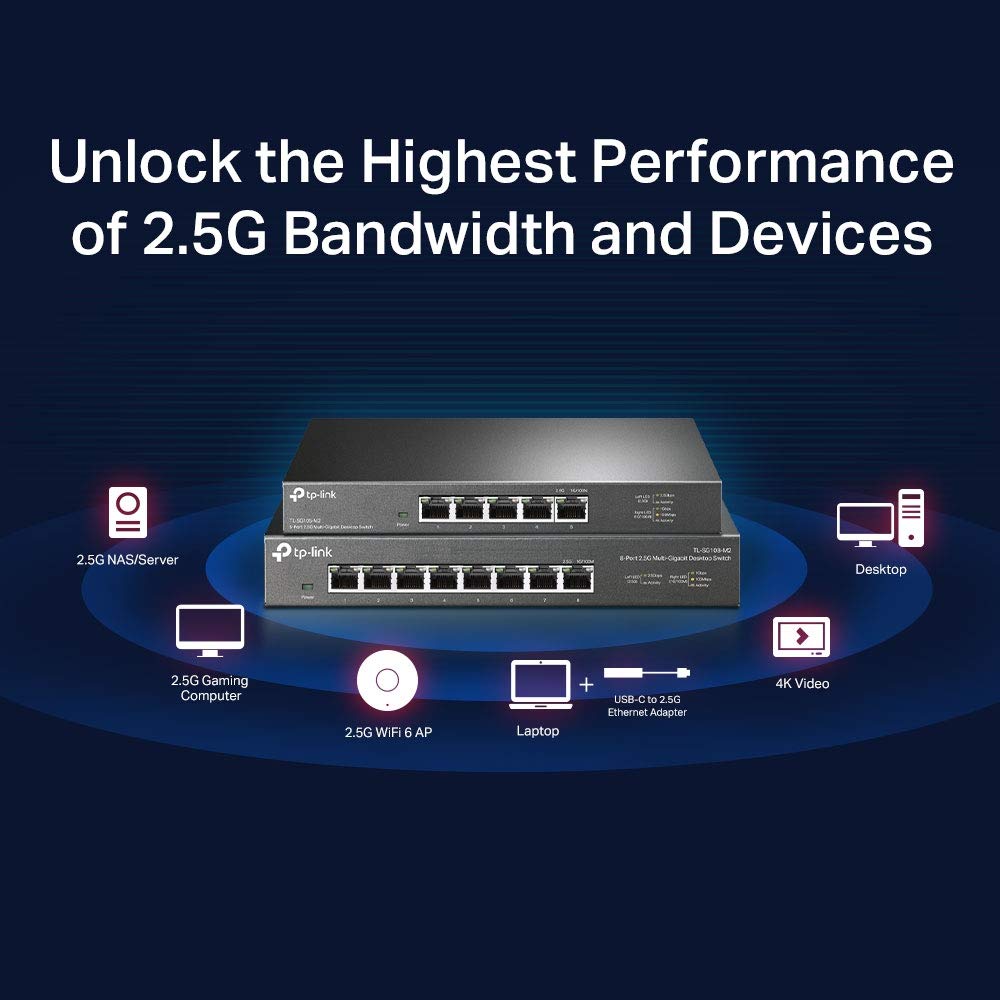 TP-Link TL-SG105-M2 | 5 Port Multi-Gigabit Unmanaged Network Switch, Ethernet Splitter | 2.5G Bandwidth | Plug & Play | Desktop/Wall-Mount | Fanless Metal Design