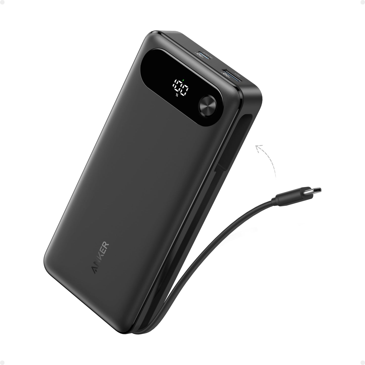 ANKER Power Bank, 20,000mAh Travel Essential Portable Charger with Built-in USB-C Cable, 3-Port 87W Max Fast Charging Battery Pack, for iPhone 17/16/15 Series, Samsung, Switch, and More (Black) - Available at All In One Marketplace Canada