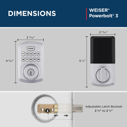 Weiser Powerbolt 3 Satin Chrome Keyless Entry Door Lock/Deadbolt Lock, 10-Button Keypad Door Lock with Auto Lock and 12-Month Battery Life, Electronic Door Locks for Front Door, Home Décor 🍁 All In One Marketplace Canada