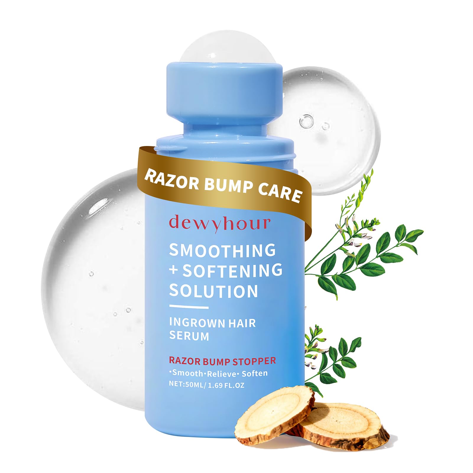 dewyhour Ingrown Hair & After Shave Soothing Serum – Soothes Razor Irritation, Targets Dark Spots, Helps With Razor Bumps for Face, Underarms, Neck & Bikini Area. Korean Skincare Roll-On for Men & Women