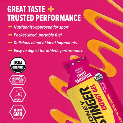 Honey Stinger Organic Fruit Smoothie Energy Gel – 12 Pack | Gluten Free, Caffeine Free Sports Nutrition