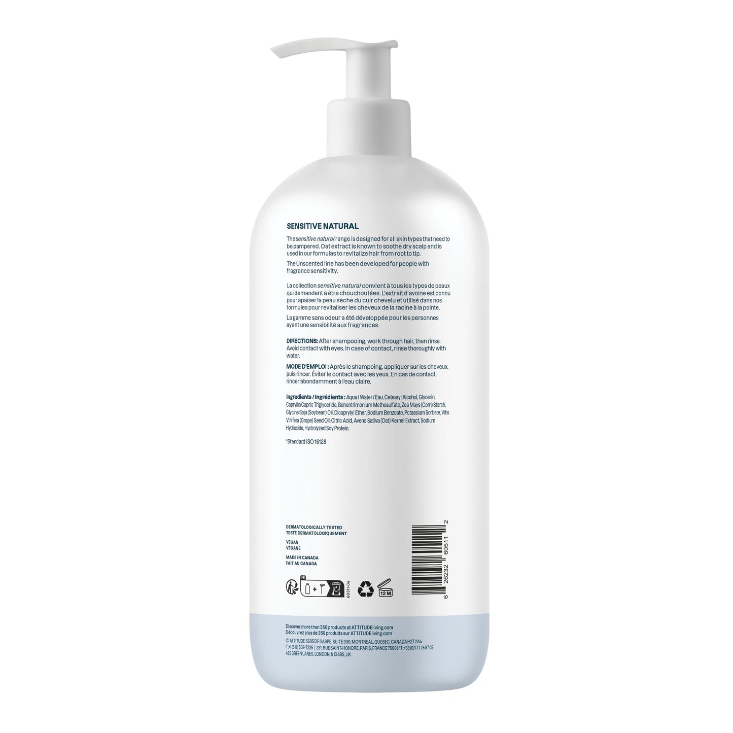 ATTITUDE Extra Gentle Hair Conditioner for Sensitive Dry Scalp, Soothing Oat, Made in Canada, Naturally Derived Ingredients, Dermatologically Tested, Vegan Detangler, Unscented, 946 mL - Available at All In One Marketplace Canada