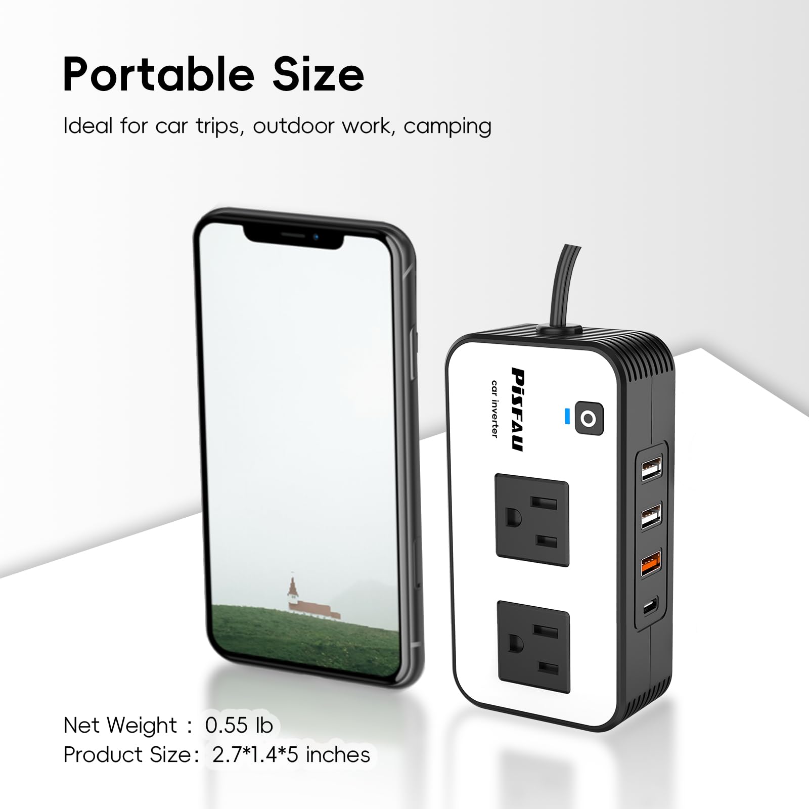 PiSFAU 200W Car Power Inverter, DC 12V to 110V AC Car Plug Adapter Outlet with 4 USB Fast Charging Port, Car Charger Cigarette Lighter Adapter for Laptop - Available at All In One Marketplace Canada