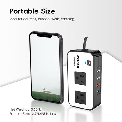 PiSFAU 200W Car Power Inverter, DC 12V to 110V AC Car Plug Adapter Outlet with 4 USB Fast Charging Port, Car Charger Cigarette Lighter Adapter for Laptop - Available at All In One Marketplace Canada