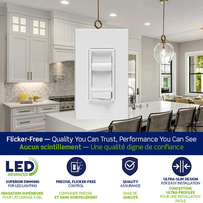 Leviton 2-Pack SureSlide Dimmer Switch for Dimmable LED, Halogen and Incandescent Lighting, 66741-2PK, Wallplates Included, White